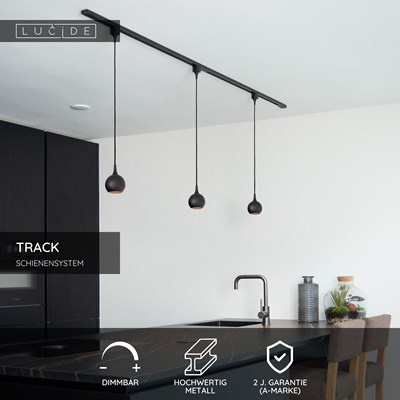 Lucide TRACK Starter-Set - 1-Phasen Stromschiene / Schienensystem - 2 Meter - Schwarz